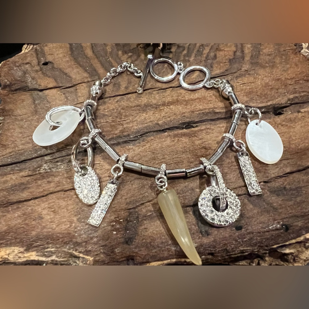 Authentic Swarovski Crystals Charm Bracelet Amukets Beach Mother Of Pearls MOP